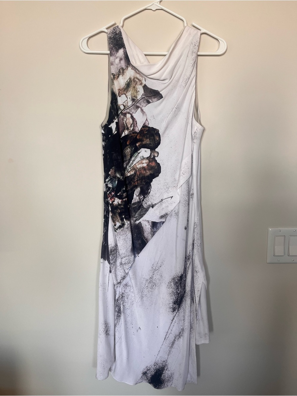 Helmut Lang White Midi Dress with Abstract Black Multi
